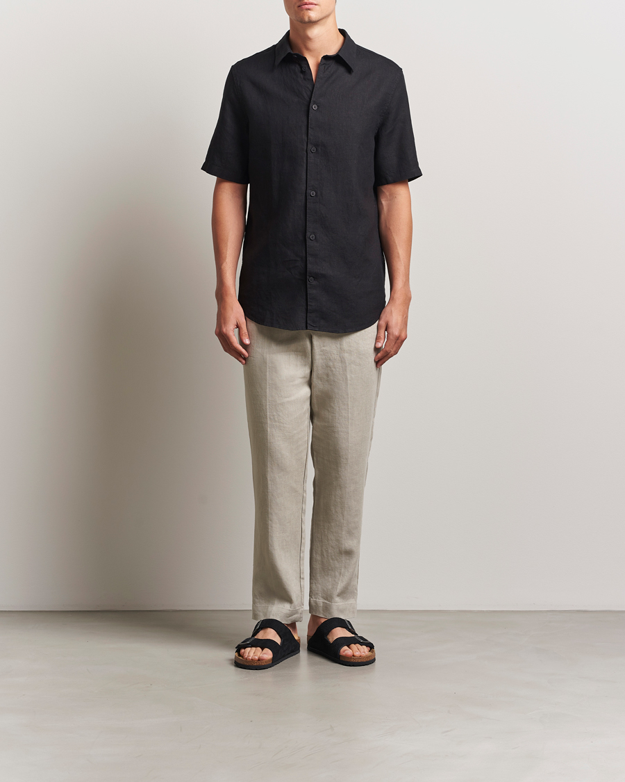 Heren | Overhemden | NN07 | Enzo Linen Short Sleeve Shirt Black