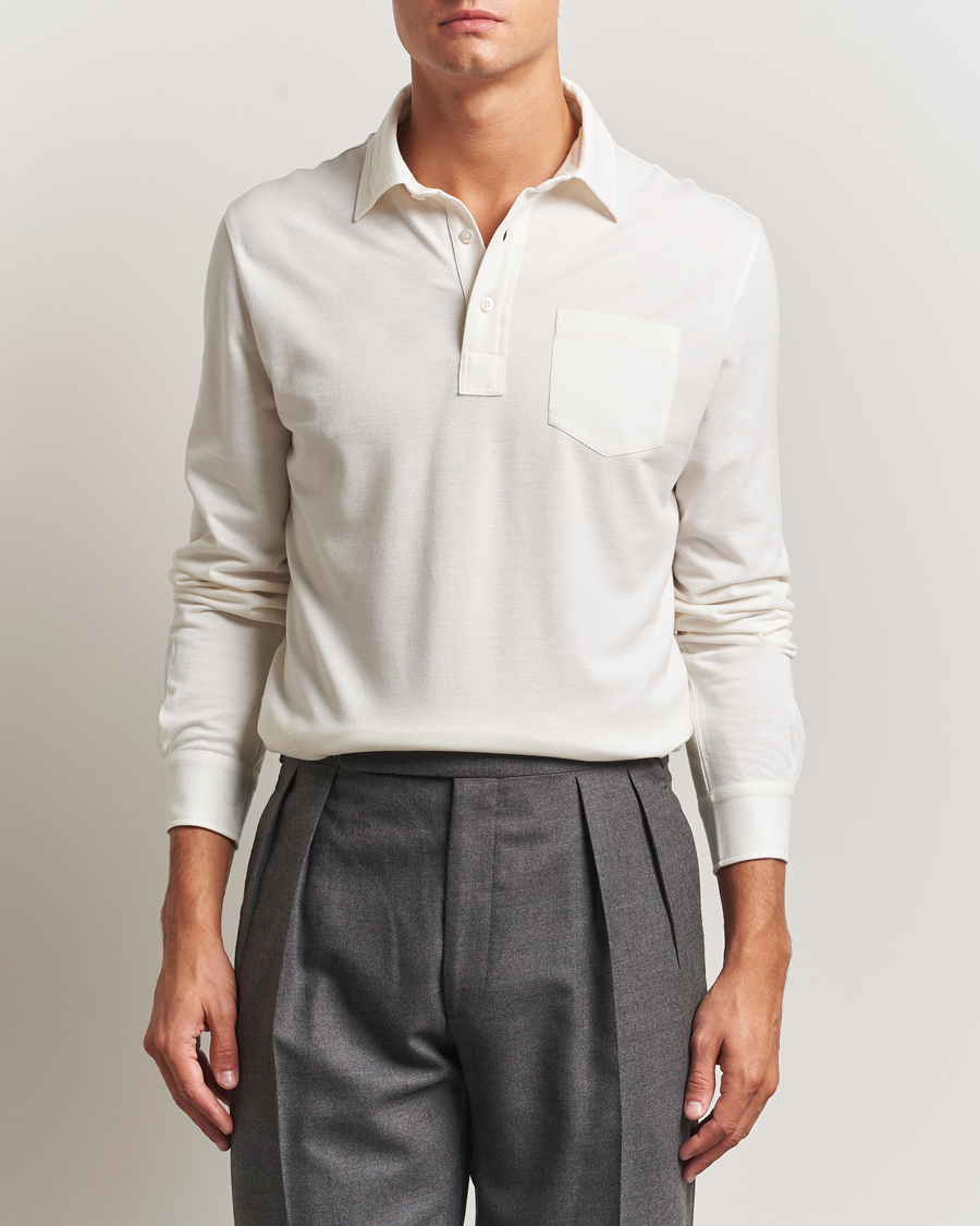 Homme | Polos | Ralph Lauren Purple Label | Cotton/Cashmere Long Sleeve Polo Cream