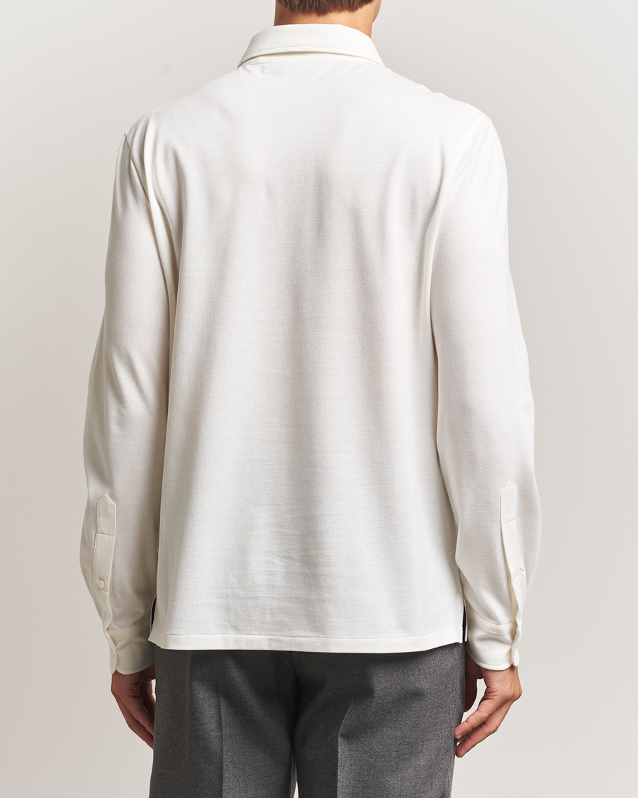 Homme | Polos | Ralph Lauren Purple Label | Cotton/Cashmere Long Sleeve Polo Cream