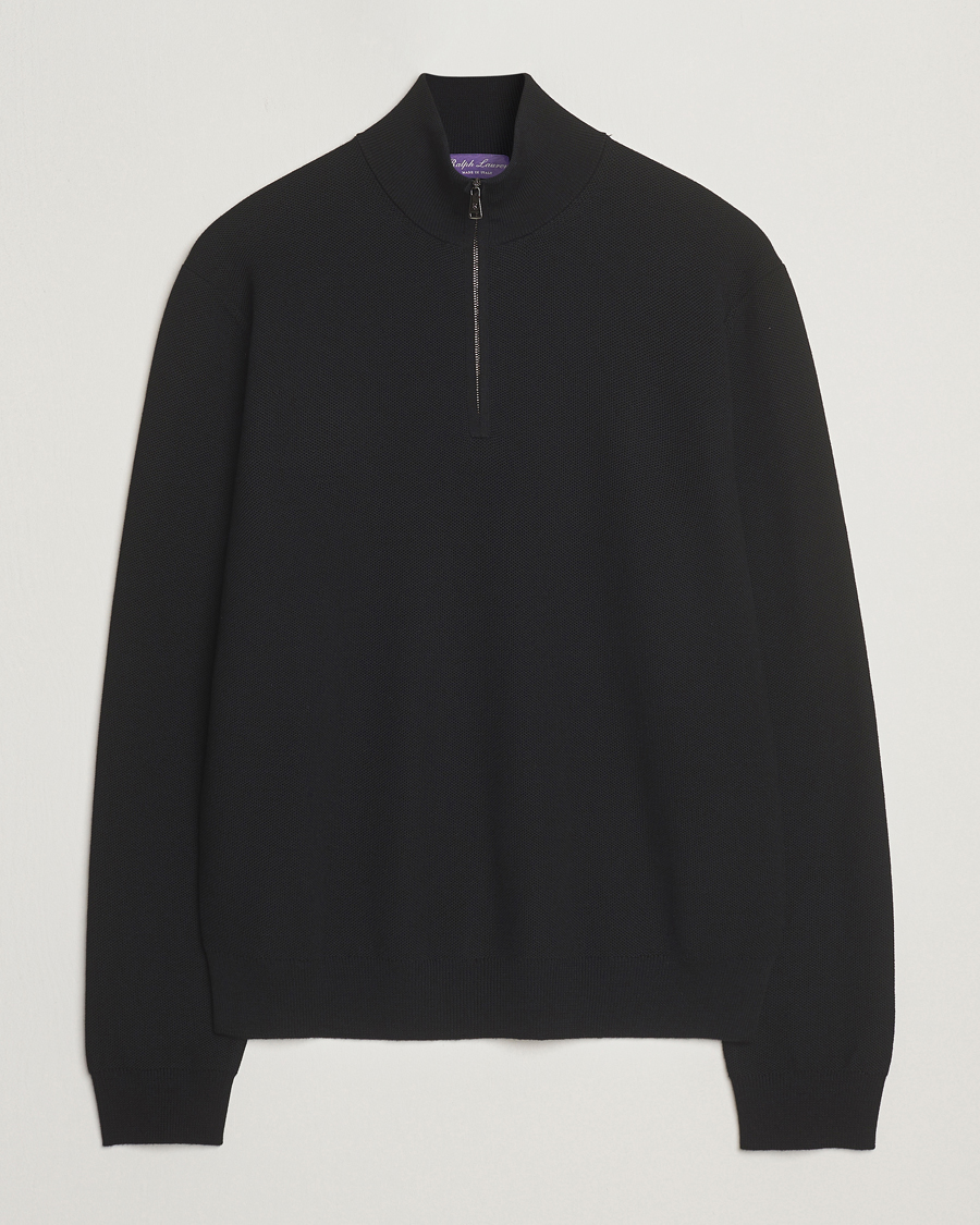 Heren | Truien | Ralph Lauren Purple Label | Wool Pique Half Zip Polo Black
