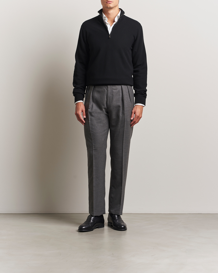 Heren | Truien | Ralph Lauren Purple Label | Wool Pique Half Zip Polo Black