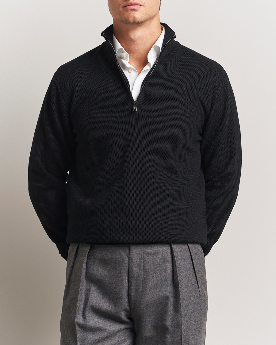 Heren | Truien | Ralph Lauren Purple Label | Wool Pique Half Zip Polo Black