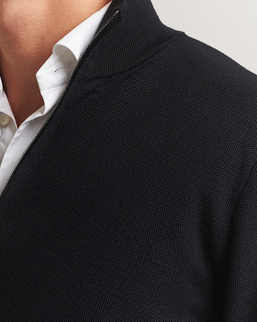 Heren | Truien | Ralph Lauren Purple Label | Wool Pique Half Zip Polo Black