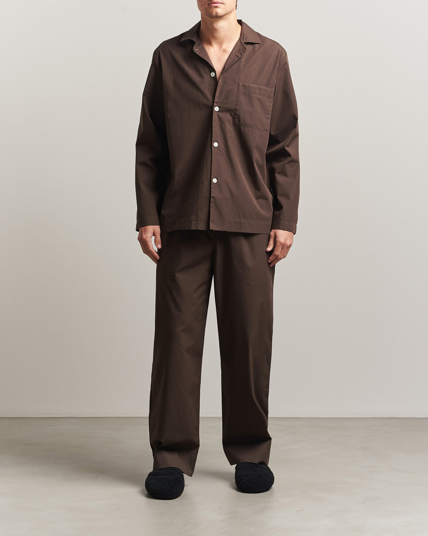 Heren | Pyjama's en gewaden | Tekla | Poplin Pyjama Shirt Coffee