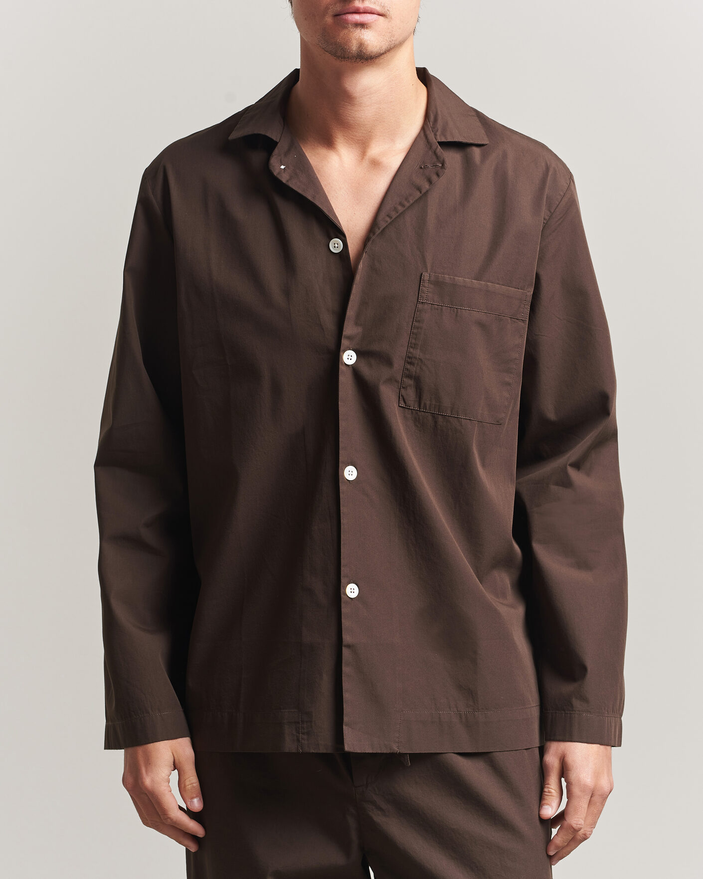 Heren | Pyjama's en gewaden | Tekla | Poplin Pyjama Shirt Coffee
