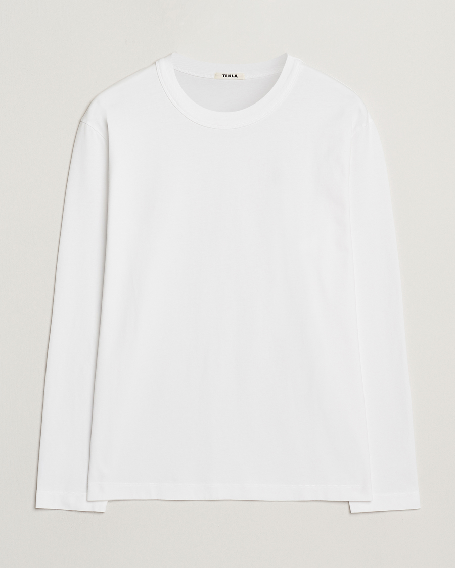 Heren | T-shirts | Tekla | Organic Cotton Long Sleeve T-Shirt White