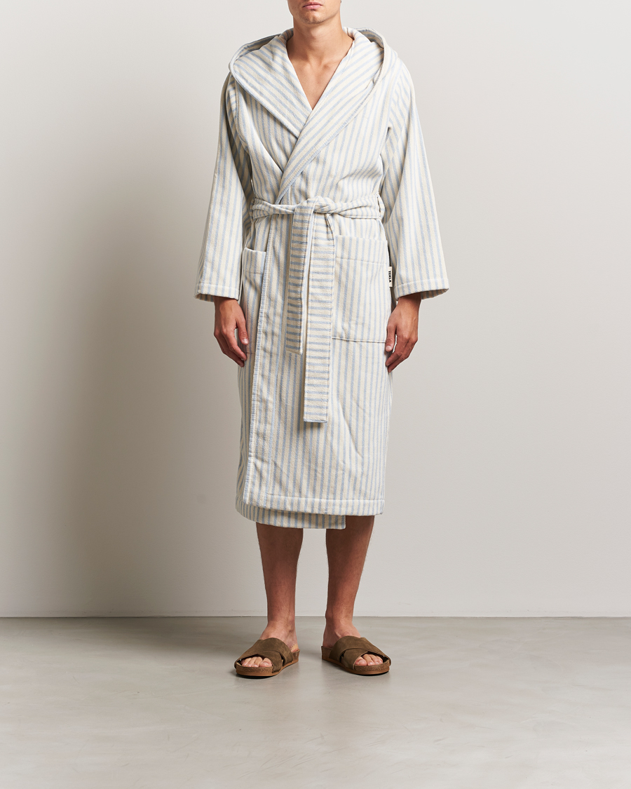 Homme | Peignoirs Et Pyjamas | Tekla | Organic Terry Hooded Bathrobe Soft Blue Stripes