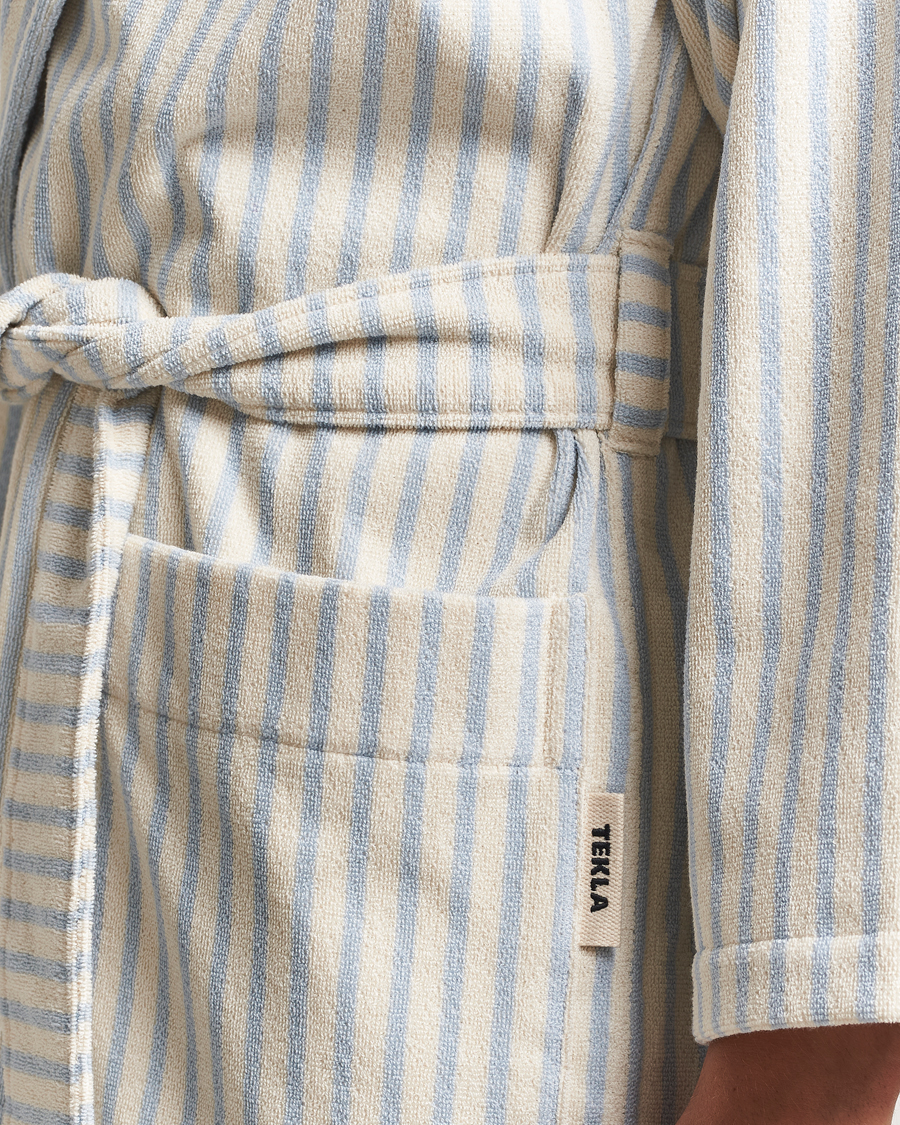 Homme | Peignoirs Et Pyjamas | Tekla | Organic Terry Hooded Bathrobe Soft Blue Stripes