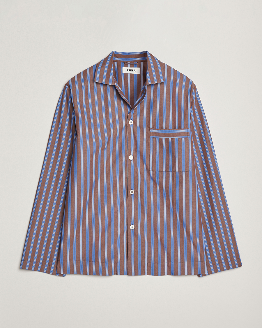 Heren | Pyjama's en gewaden | Tekla | Poplin Pyjama Shirt Chestnut Stripes