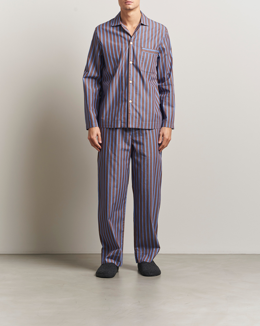 Heren | Pyjama's en gewaden | Tekla | Poplin Pyjama Shirt Chestnut Stripes