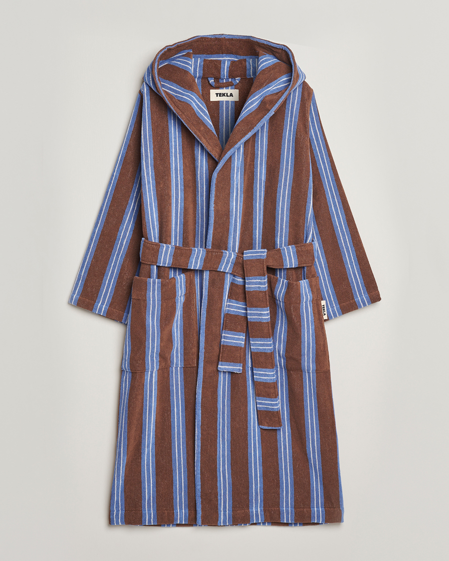 Heren | Pyjama's en gewaden | Tekla | Organic Terry Hooded Bathrobe Chestnut Stripes