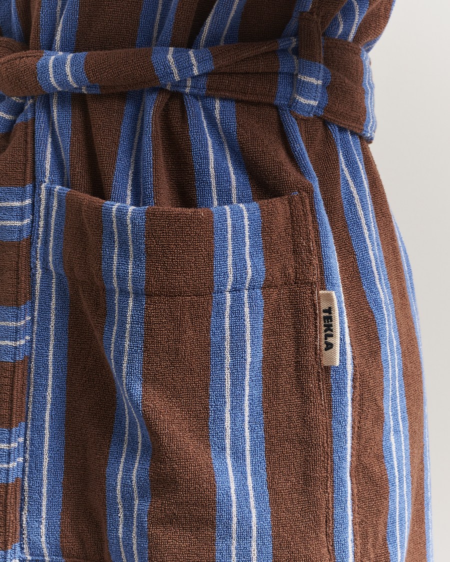Heren | Pyjama's en gewaden | Tekla | Organic Terry Hooded Bathrobe Chestnut Stripes