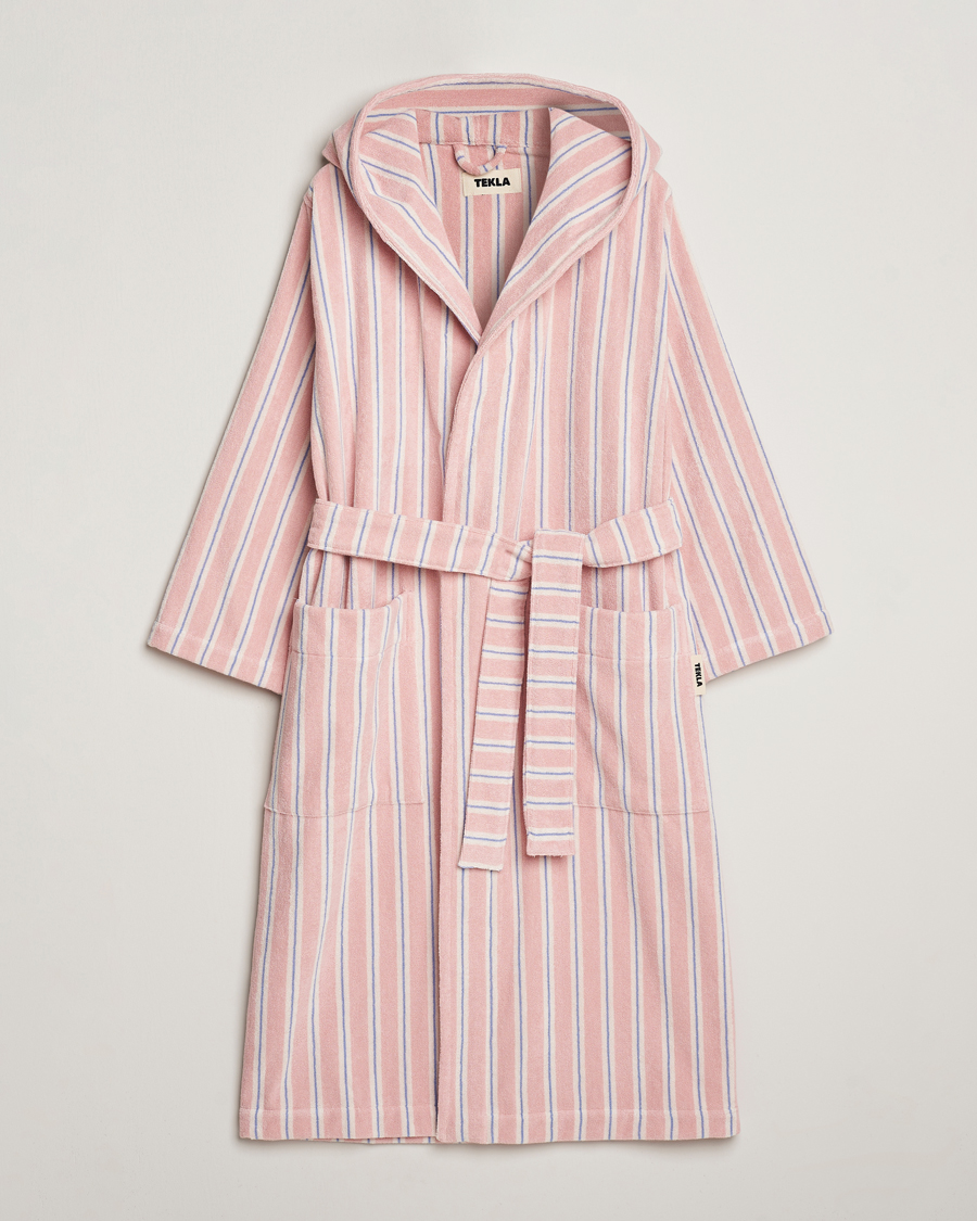 Heren | Pyjama's en gewaden | Tekla | Organic Terry Hooded Bathrobe Candy Stripes