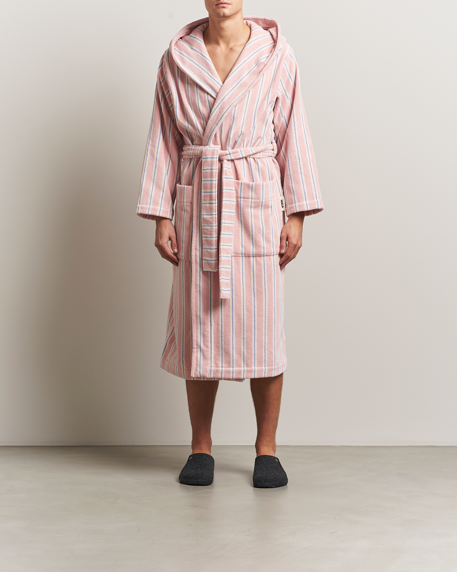 Heren | Pyjama's en gewaden | Tekla | Organic Terry Hooded Bathrobe Candy Stripes