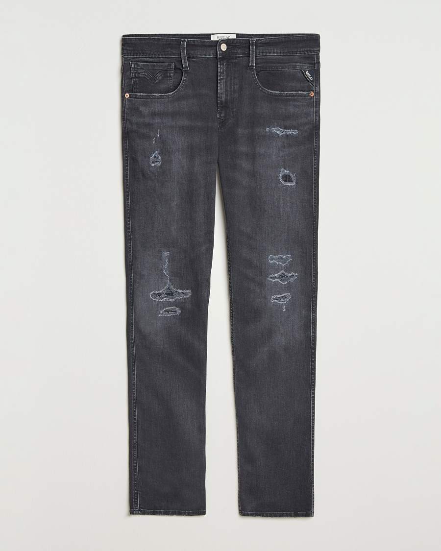 Heren | Jeans | Replay | Anbass Distressed Super Stretch Bio Jeans Washed Black
