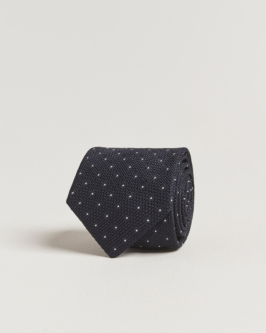 Homme | Cravates | Amanda Christensen | Silk Grenadine Dot 8cm Tie Navy