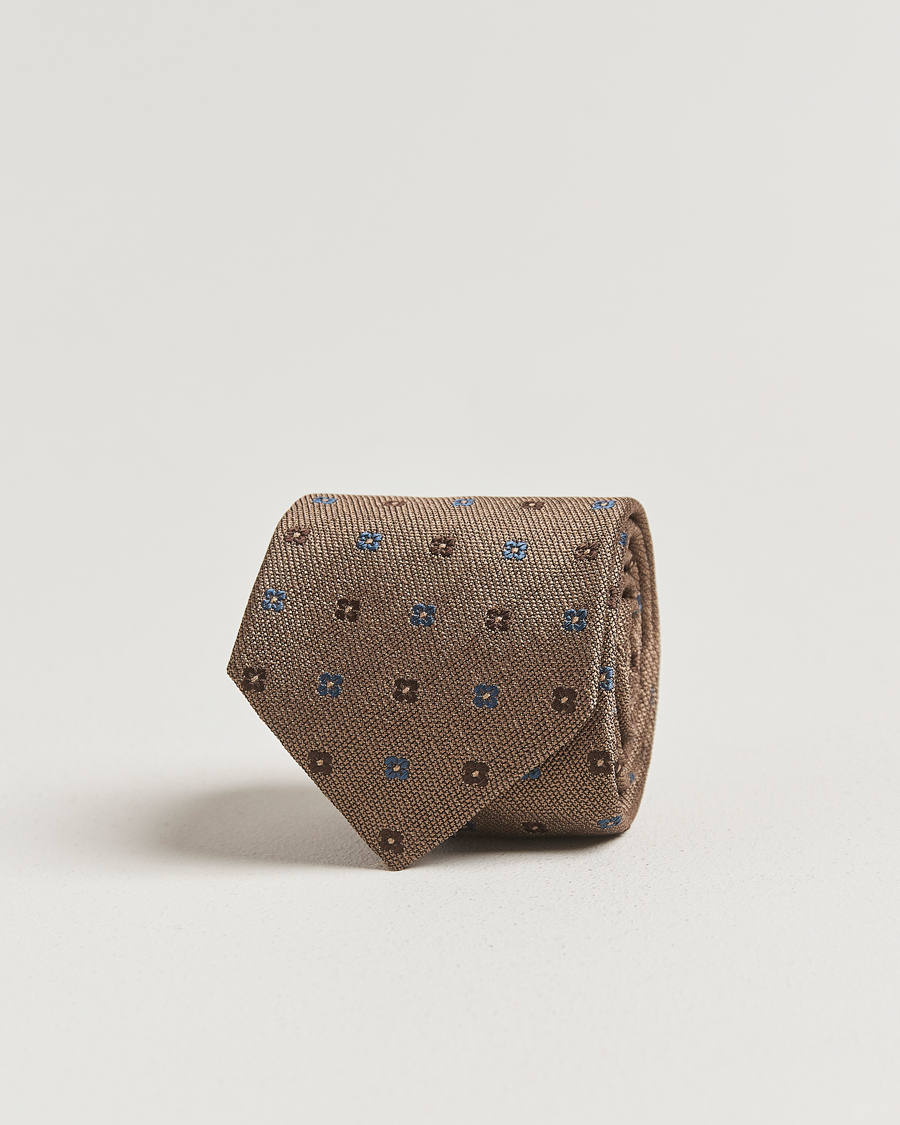 Homme | Cravates | Amanda Christensen | Silk Bouclé Flower 8cm Tie Beige