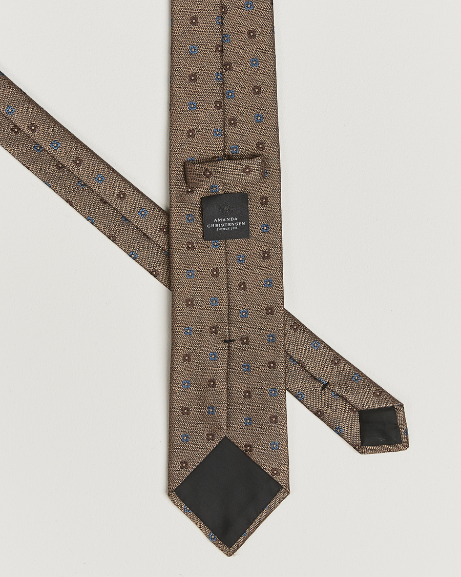 Homme | Cravates | Amanda Christensen | Silk Bouclé Flower 8cm Tie Beige
