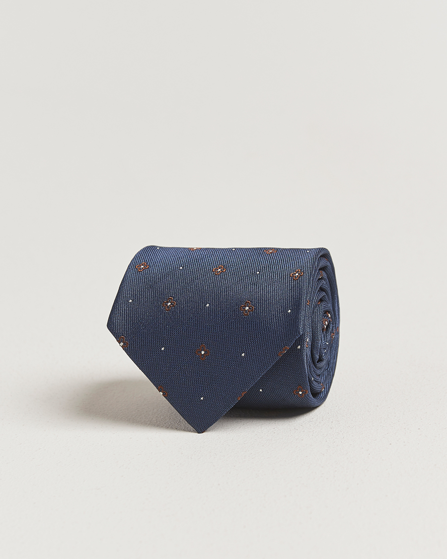 Homme | Cravates | Amanda Christensen | Cotton/Silk Printed Flower 8cm Tie Navy