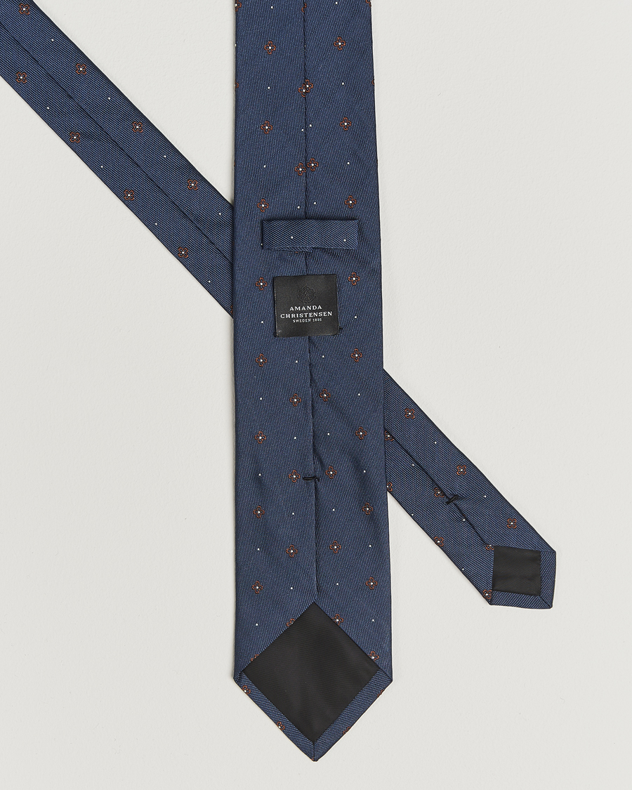 Homme | Cravates | Amanda Christensen | Cotton/Silk Printed Flower 8cm Tie Navy