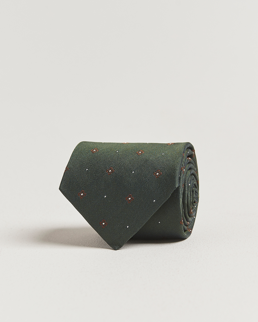 Homme | Cravates | Amanda Christensen | Cotton/Silk Printed Flower 8cm Tie Green