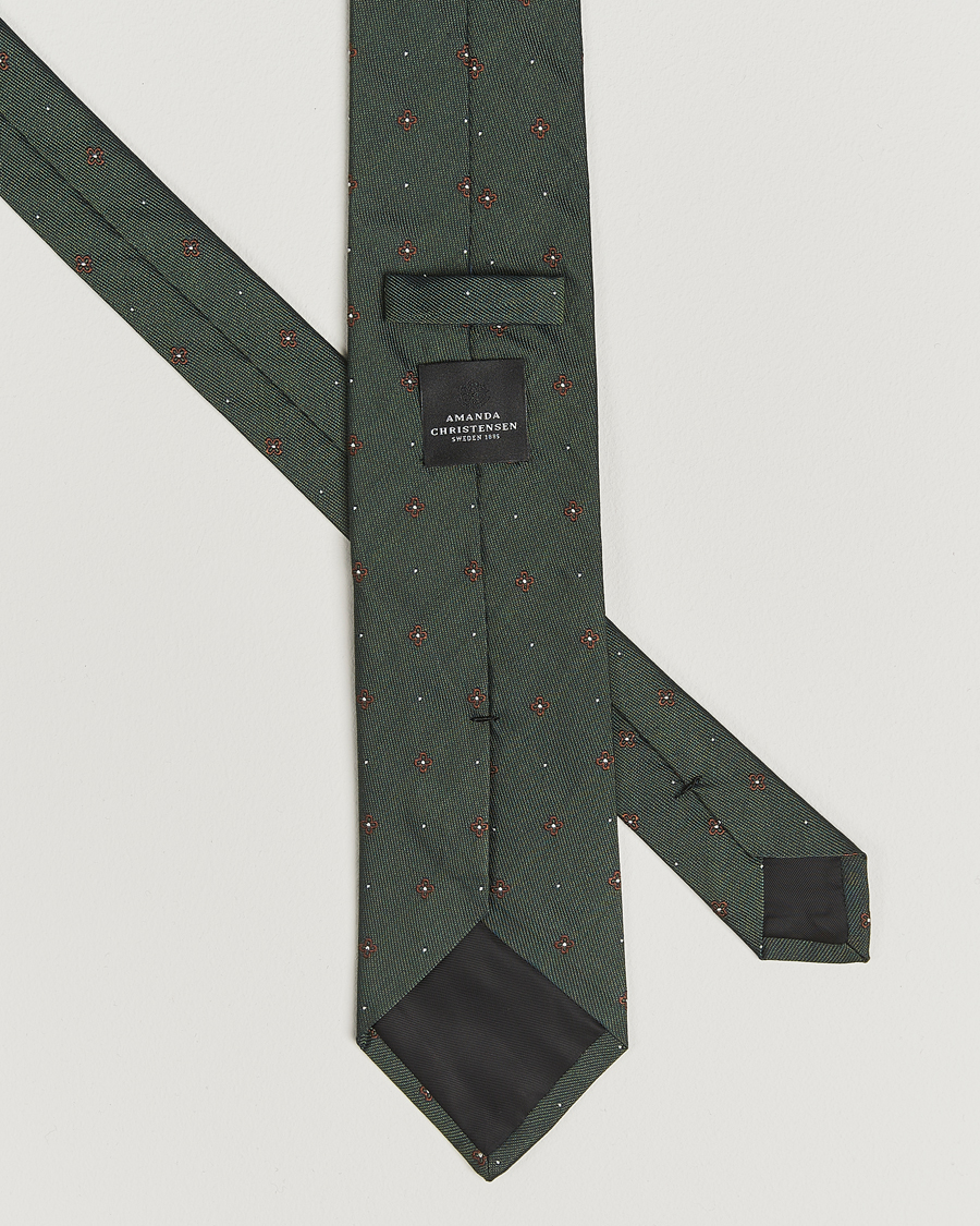 Homme | Cravates | Amanda Christensen | Cotton/Silk Printed Flower 8cm Tie Green