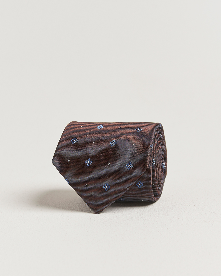 Homme | Cravates | Amanda Christensen | Cotton/Silk Printed Flower 8cm Tie Brown