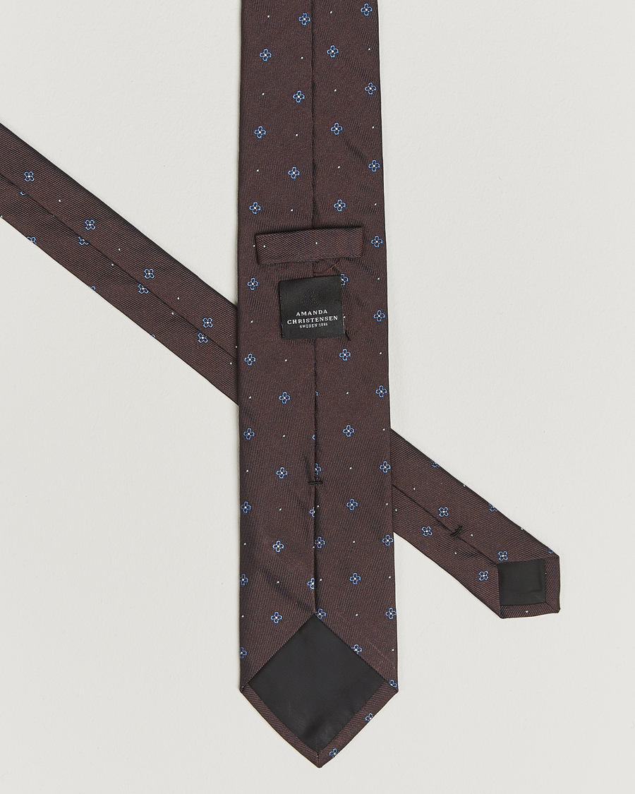 Homme | Cravates | Amanda Christensen | Cotton/Silk Printed Flower 8cm Tie Brown