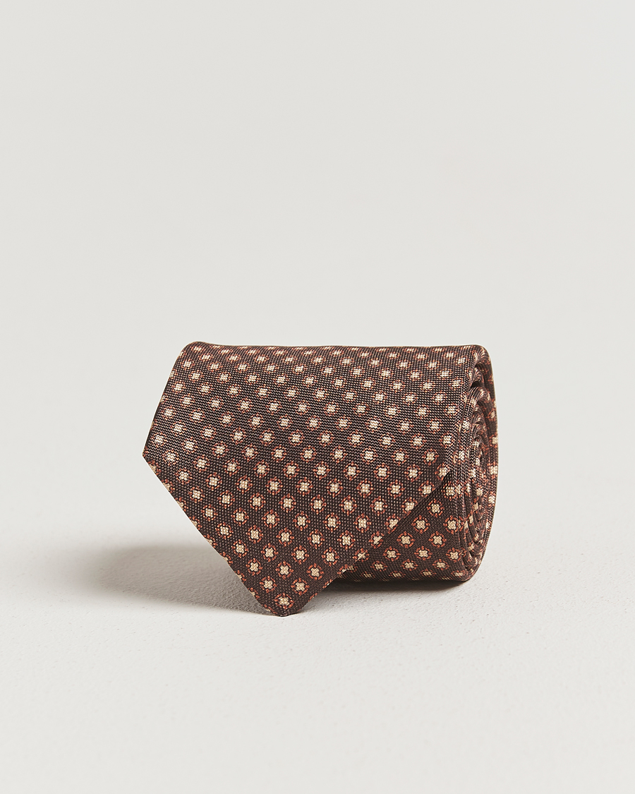 Homme | Cravates | Amanda Christensen | Silk Oxford Printed Medallion 8cm Tie Brown
