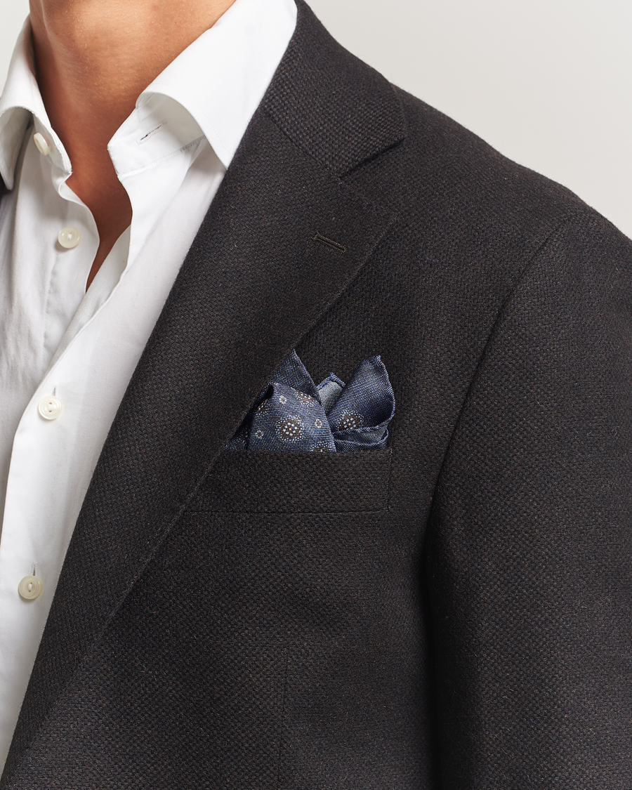 Homme | Pochettes De Costume | Amanda Christensen | Silk Oxford Printed Flower Pocket Square Navy