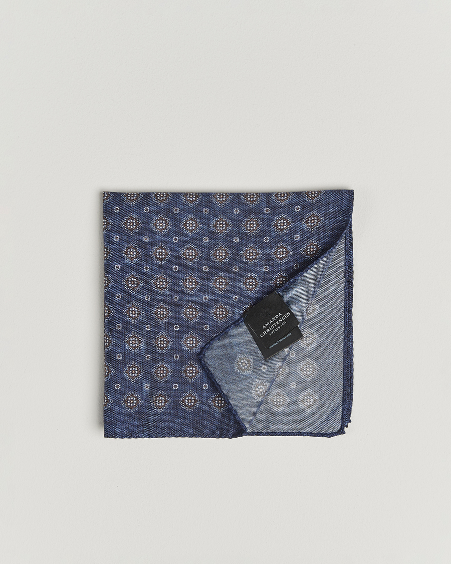 Homme | Pochettes De Costume | Amanda Christensen | Silk Oxford Printed Flower Pocket Square Navy