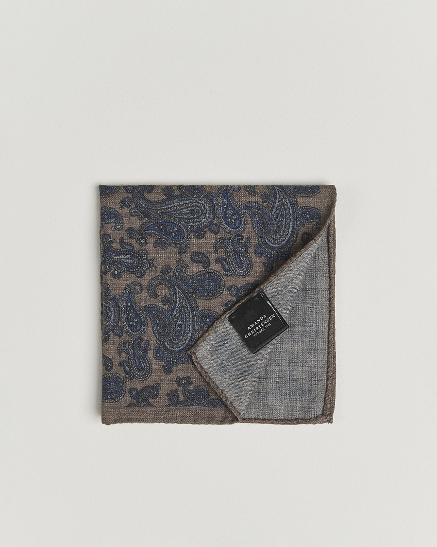 Heren | Pochets | Amanda Christensen | Wool Flannel Large Paisley Pocket Square Dark Beige
