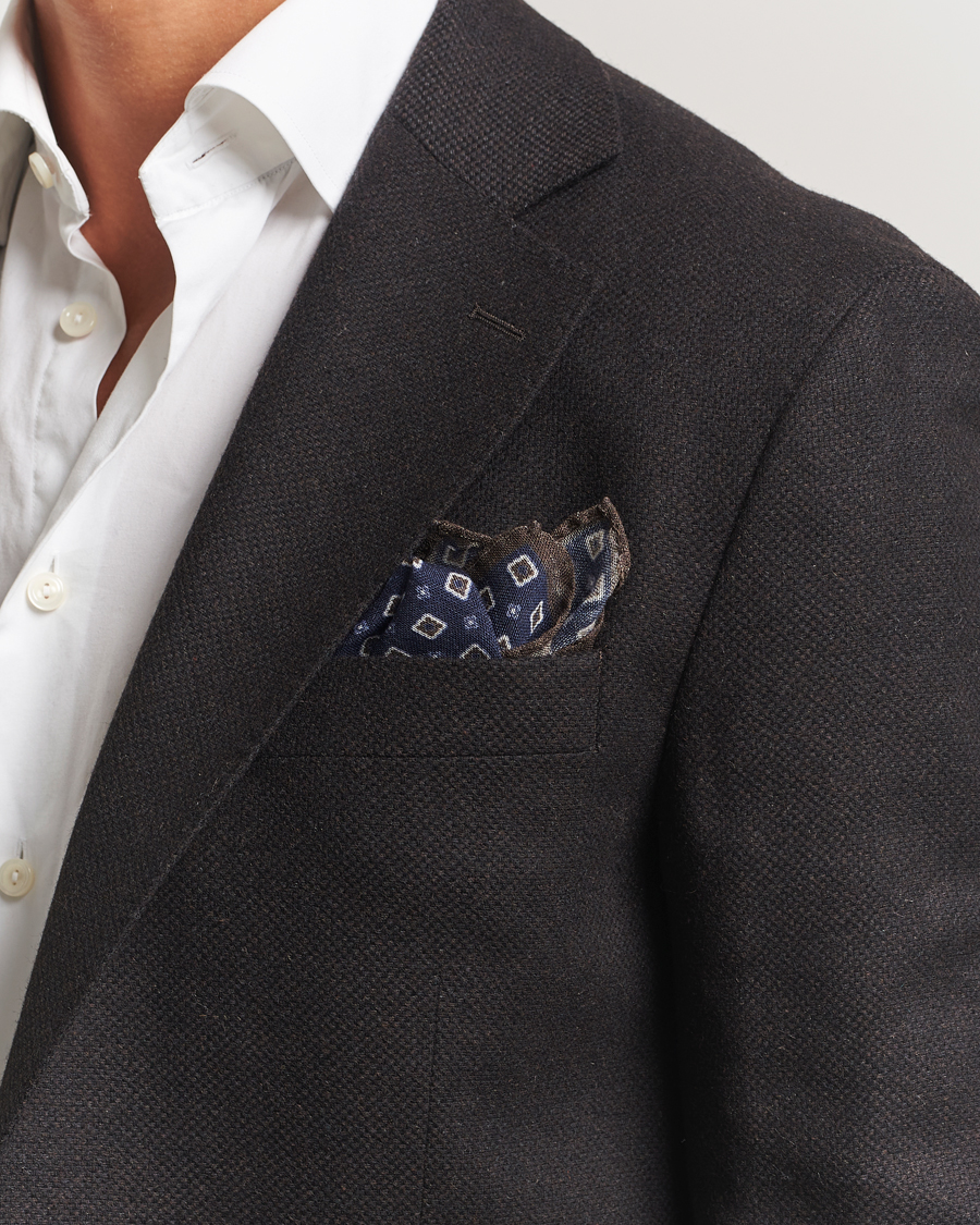 Heren | Pochets | Amanda Christensen | Wool Printed Flower Pocket Square Navy