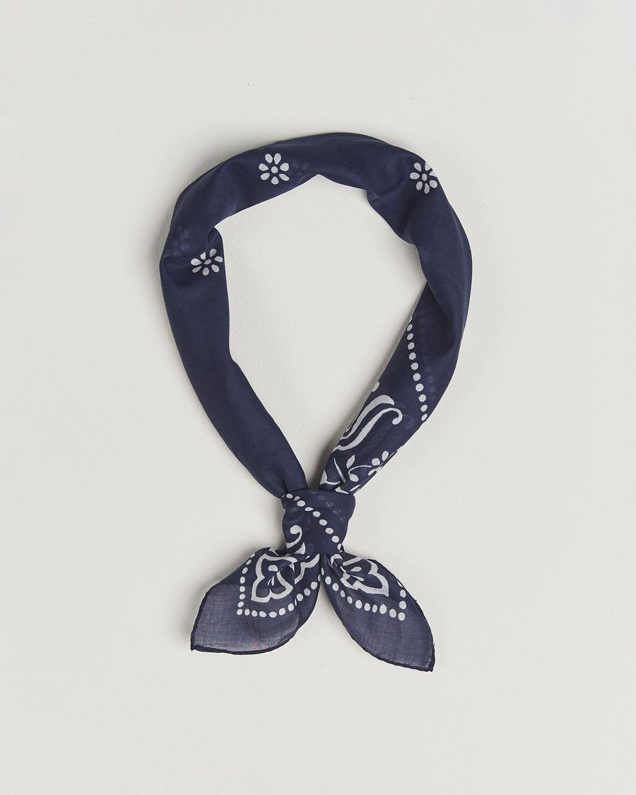 Homme | Écharpes | Amanda Christensen | Cotton Voilé Printed Flower Bandana Navy