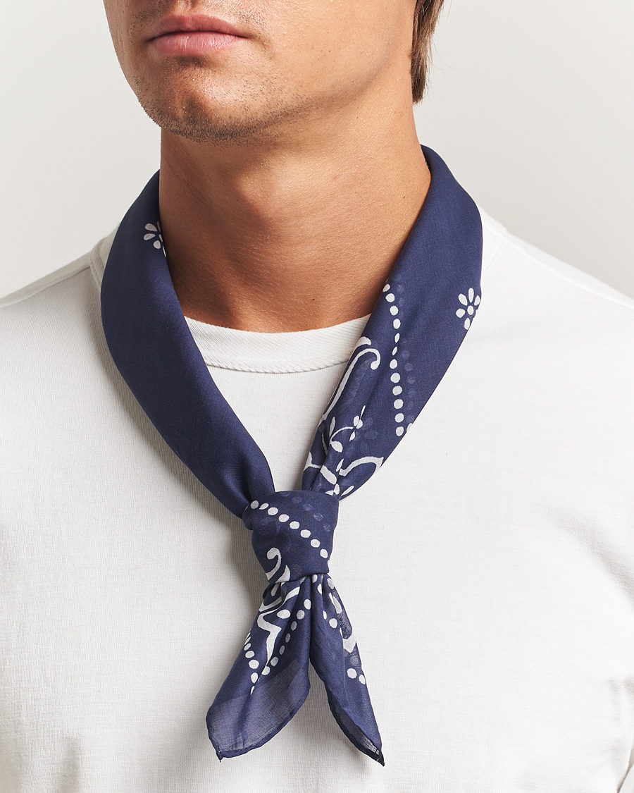 Homme | Écharpes | Amanda Christensen | Cotton Voilé Printed Flower Bandana Navy