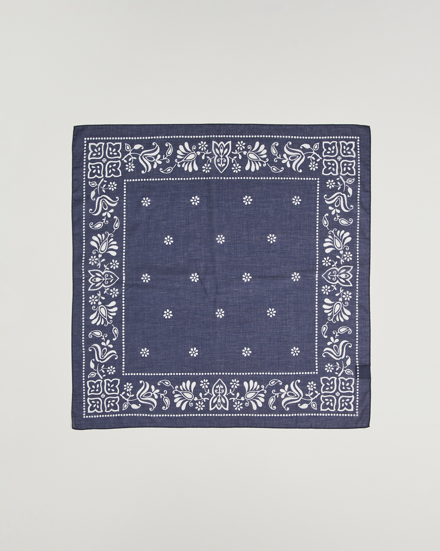 Homme | Écharpes | Amanda Christensen | Cotton Voilé Printed Flower Bandana Navy