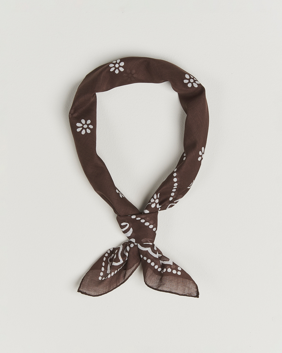 Homme | Écharpes | Amanda Christensen | Cotton Voilé Printed Flower Bandana Brown