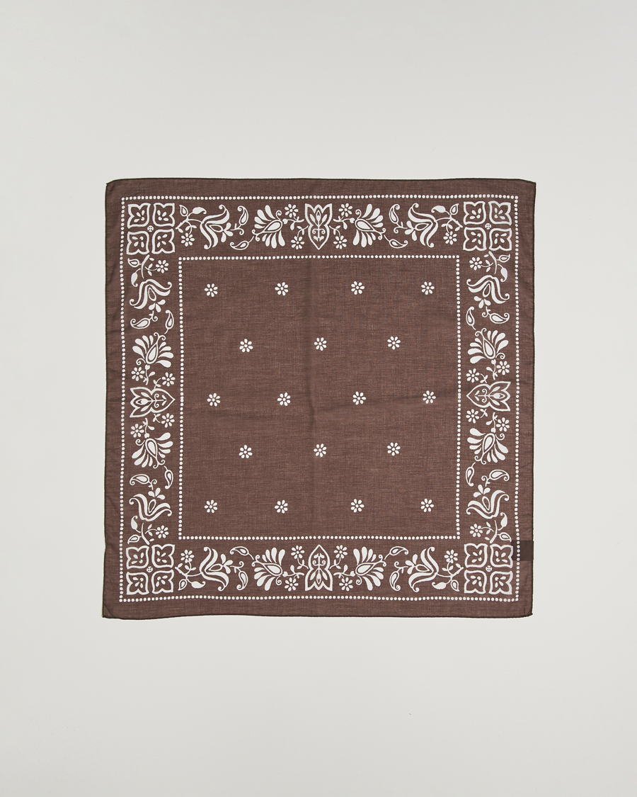 Homme | Écharpes | Amanda Christensen | Cotton Voilé Printed Flower Bandana Brown