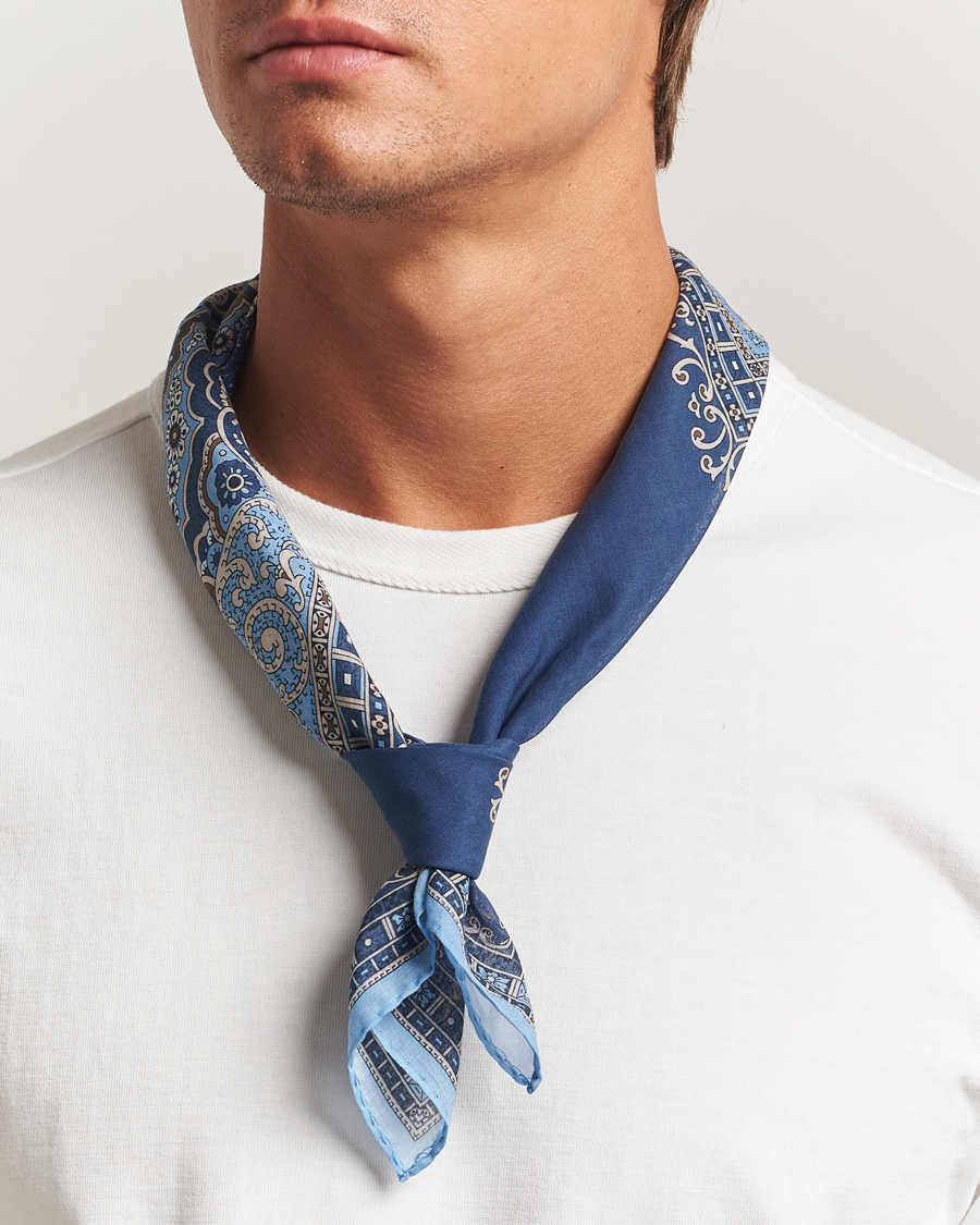 Homme | Écharpes | Amanda Christensen | Cotton Voilé Printed Paisley Bandana Navy