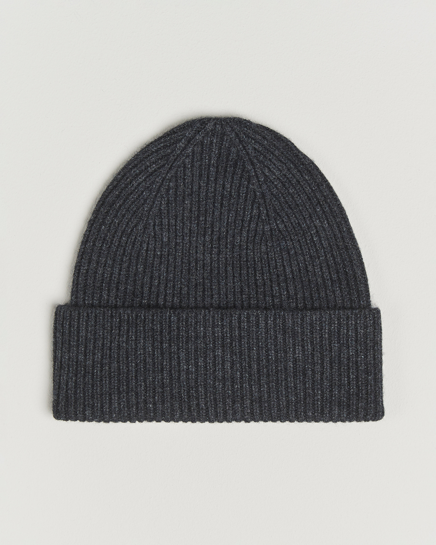 Homme | Bonnets | Amanda Christensen | Rib Knitted Merino Wool Cap Anthracite Melange