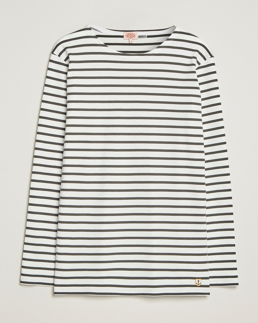 Homme | T-shirts | Armor-lux | Houat Héritage Stripe Long Sleeve T-Shirt Milk/Chiméra