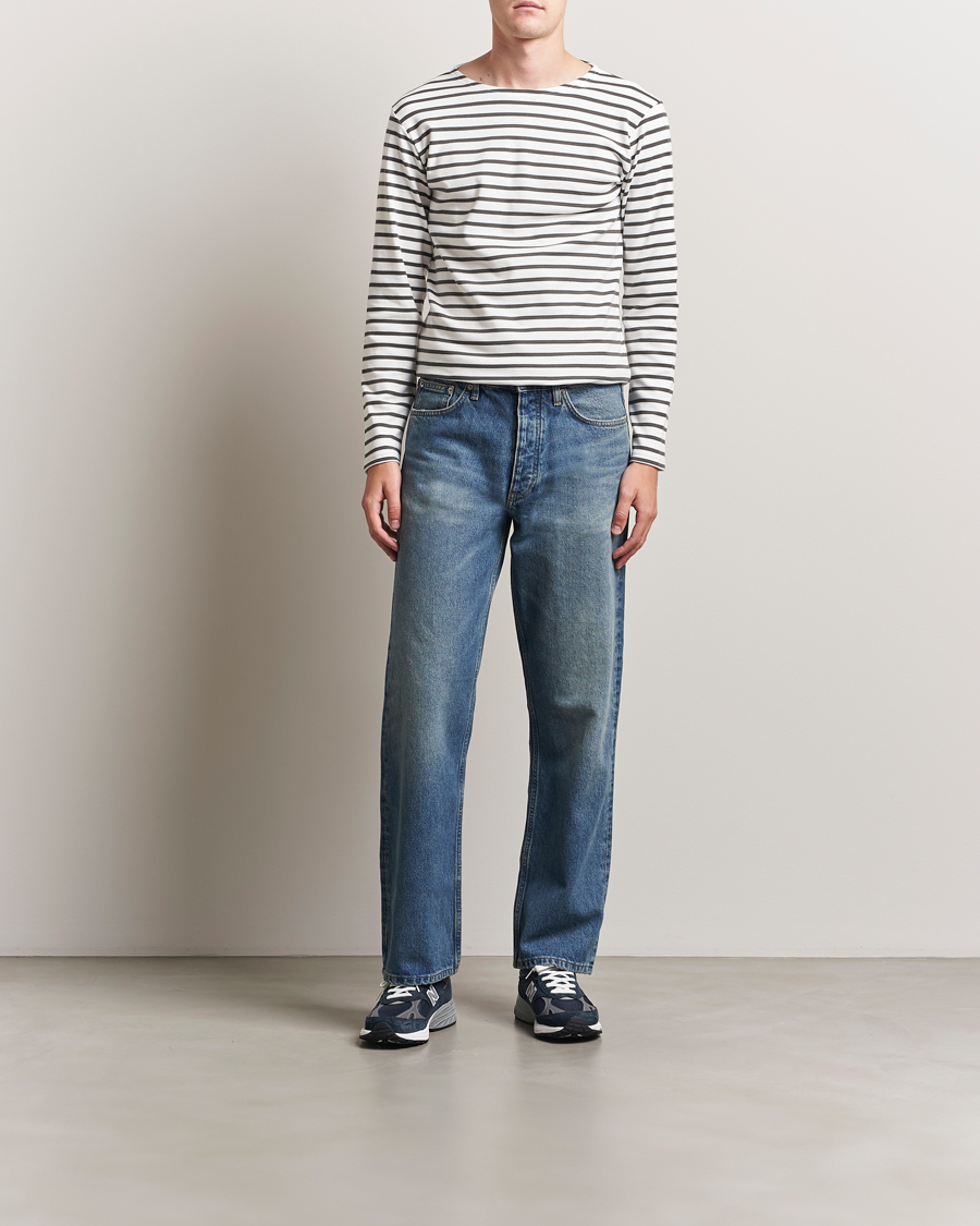 Homme | T-shirts | Armor-lux | Houat Héritage Stripe Long Sleeve T-Shirt Milk/Chiméra