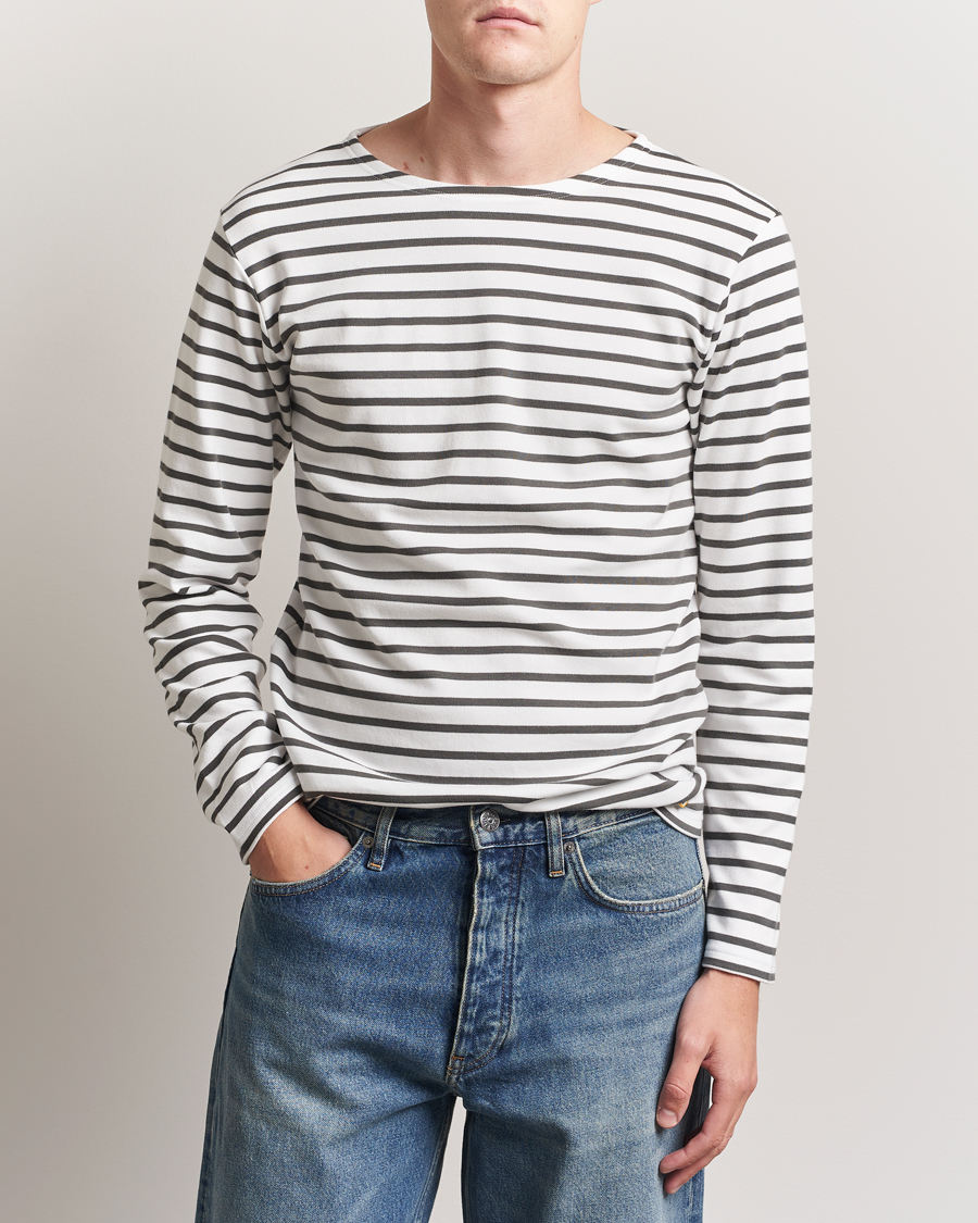 Homme | T-shirts | Armor-lux | Houat Héritage Stripe Long Sleeve T-Shirt Milk/Chiméra