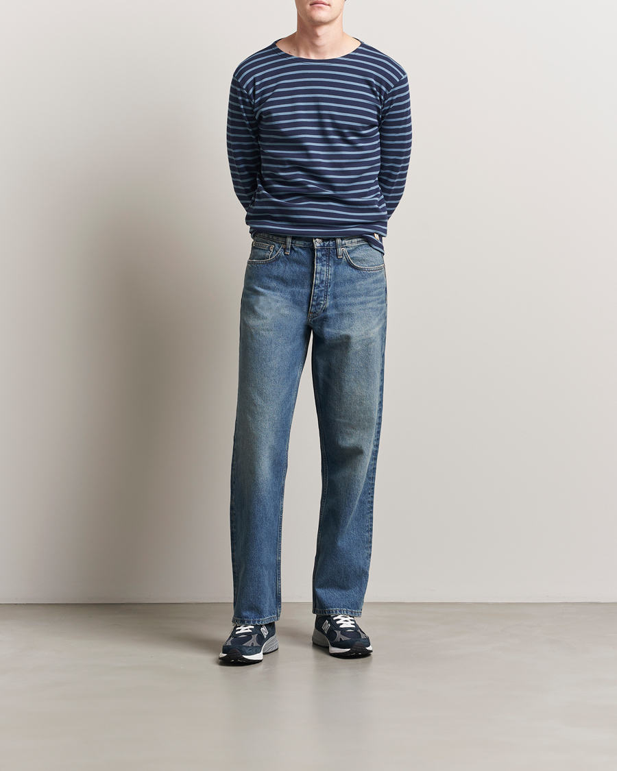 Homme | T-shirts | Armor-lux | Houat Héritage Stripe Long Sleeve T-Shirt Deep Marine/Bluefin