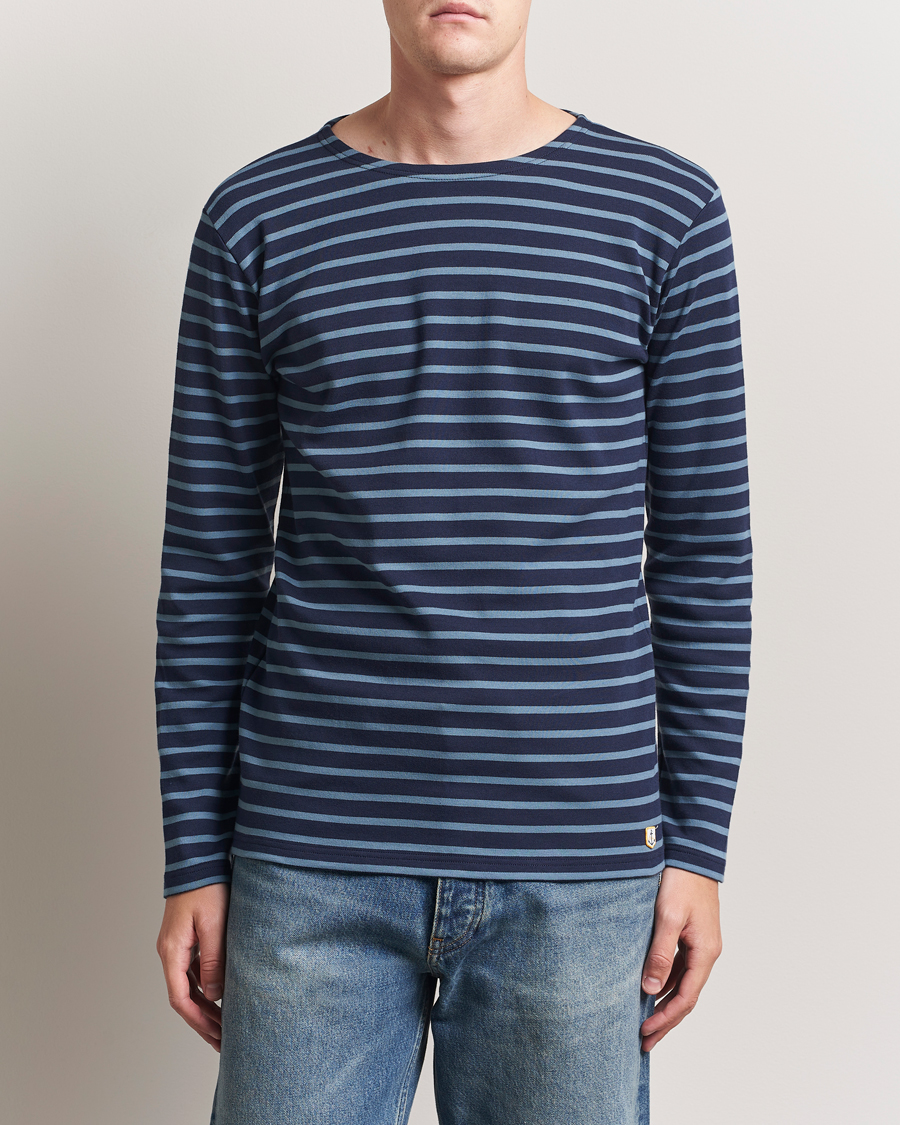 Homme | T-shirts | Armor-lux | Houat Héritage Stripe Long Sleeve T-Shirt Deep Marine/Bluefin