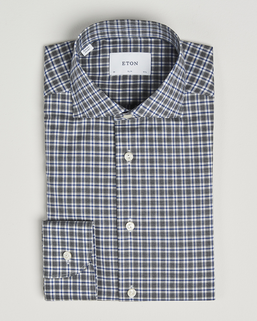 Homme | Chemises | Eton | Slim Fit Checked Wrinkle Free Flannel Shirt Dark Grey