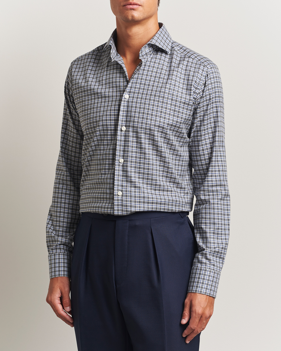 Homme | Chemises | Eton | Slim Fit Checked Wrinkle Free Flannel Shirt Dark Grey