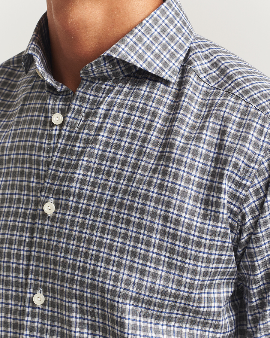Homme | Chemises | Eton | Slim Fit Checked Wrinkle Free Flannel Shirt Dark Grey