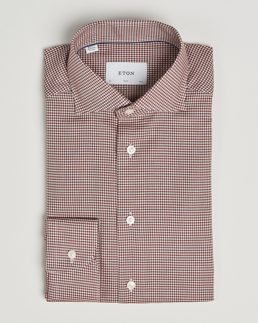 Homme | Chemises | Eton | Slim Fit Checked Wrinkle Free Flannel Shirt Red