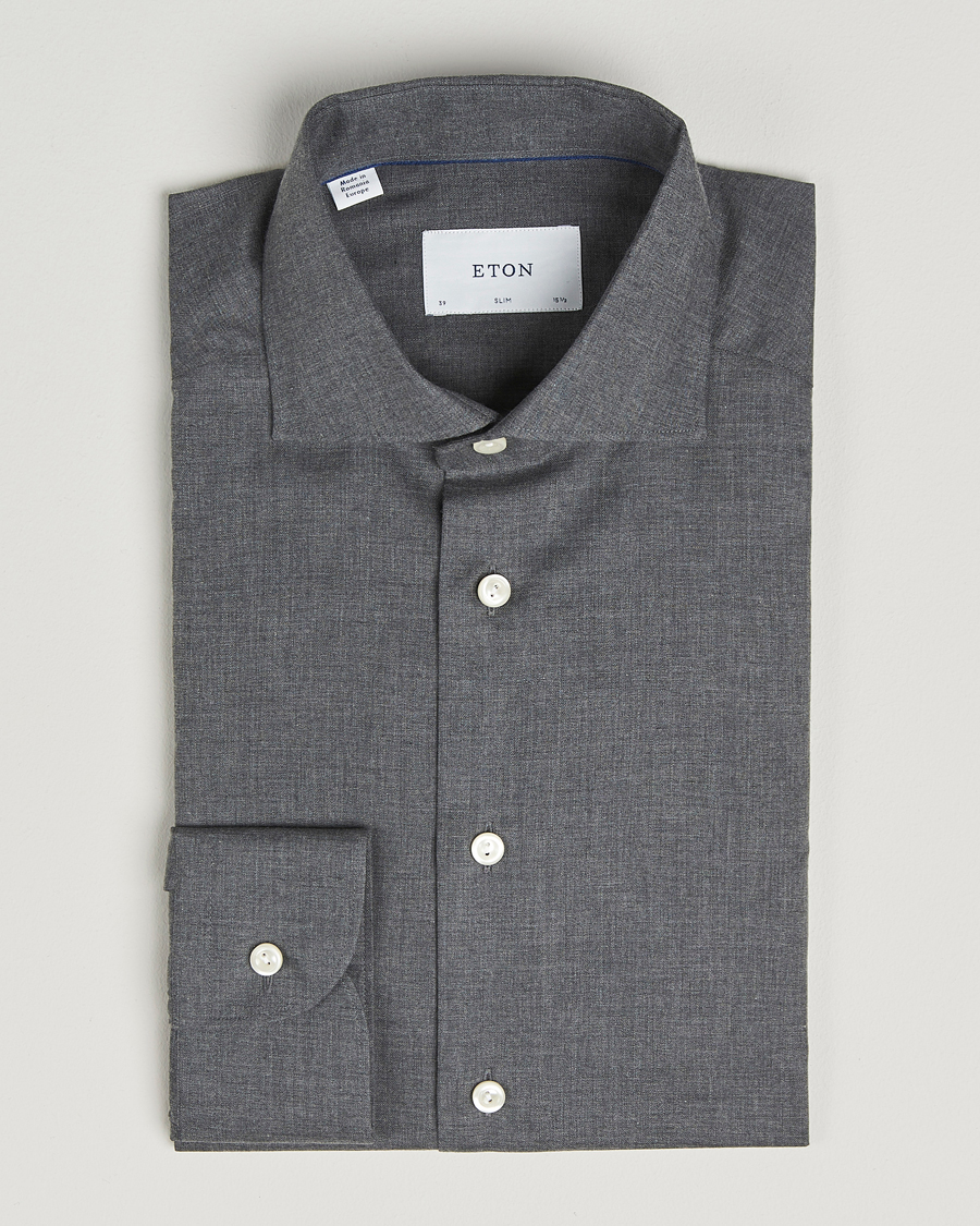Homme | Chemises | Eton | Slim Fit Wrinkle Free Flannel Shirt Dark Grey
